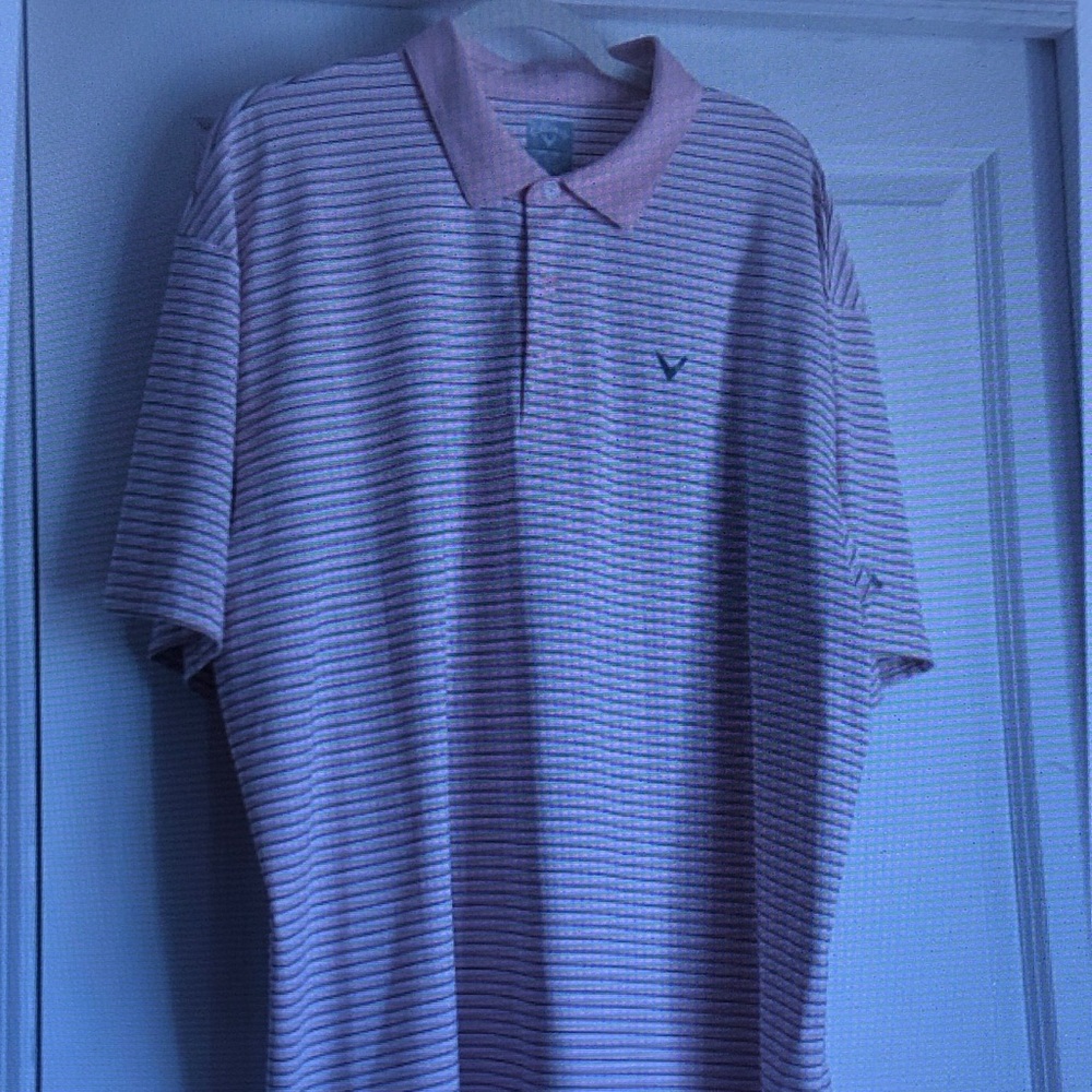 Callaway Pink and White Striped Polo Shirt